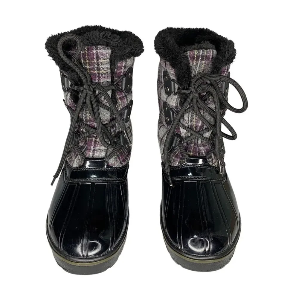 Bass Heritage Collection Winter Snowbird Boots Black Gray Purple Plaid S… - Picture 3 of 16